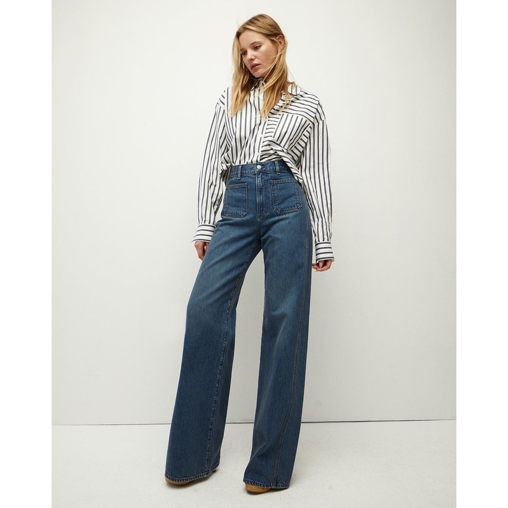 Veronica Beard Taylor Relaxed Wide Leg High Rise Jeans Thriller Blue Denim 24